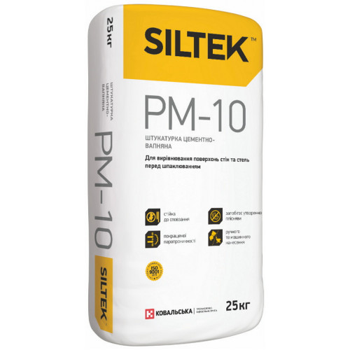Siltek PM-10 Штукатурка цементно-вапняна. Ручного та машинного нанесення. Сіра 25 кг